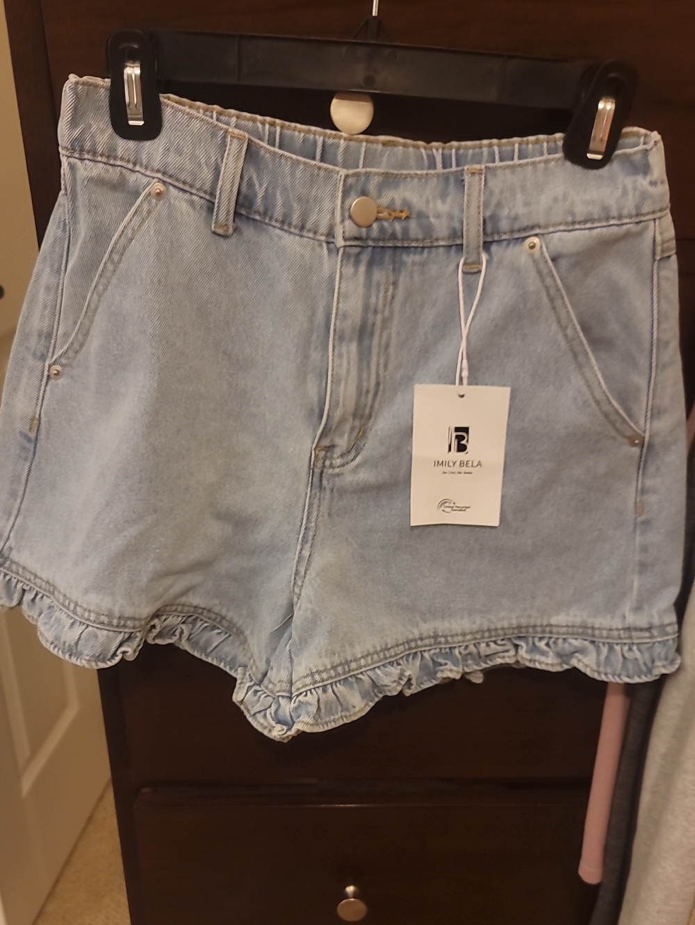 NWT Imily Bela Womens Dummer Ruffle Denim Shorts Cute High Waisted Cotton Short